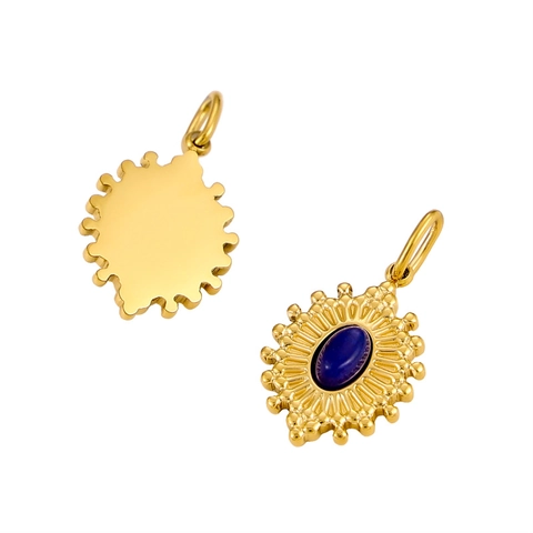 Retro Sunburst Pendant Stainless Steel Oval Gemstone Charm Vintage Design For DIY Jewelry Making Accessories