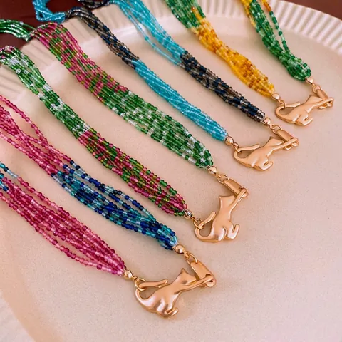 Collana Di Perline Multifilo Cristallo Artificiale Chiusura A Gatto In Rame Stile Vintage Accessorio Di Moda Per Donne