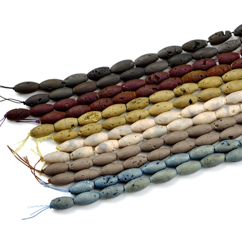 Natürliche Geoden Achat Stein Lose Perlen Ovale Olivenform Galvanisiert Für DIY Schmuckherstellung Handgefertigter Boho Stil