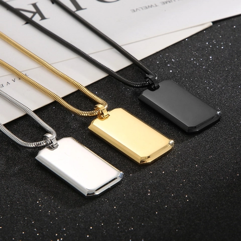 Minimalist Stainless Steel Rectangular Military Tag Pendant Necklace For Men Women Hip Hop Mirror Polished Dog Tag Jewelry