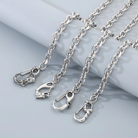 Men Stainless Steel Pants Chain Gothic Punk Hip Hop Wallet Chain Animal Head Skull Clasp Heavy Metal Jean Jewelry Decor