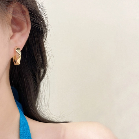 Orecchini A Cerchio A Forma Di C Geometrici Irregolari Per Donna Lega Metallica Retro Con Perno In Argento Sterling 925