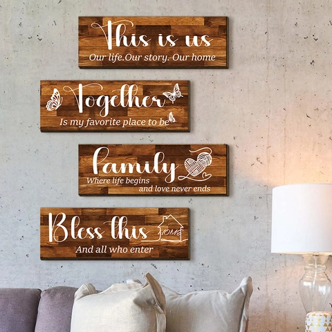 This Is Us Family Together Wooden Wall Signs Rustic Farmhouse Home Decor Plaques Poplar Wood Hanging Art