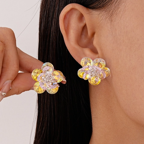 Iridescent Glass Flower Stud Earrings With Silver Earring Post Fresh Sweet Elegant Jewelry Accessory For Women