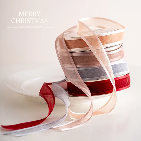 Christmas Ribbon Sheer Organza Chiffon Satin Edge For Holiday Tree Decoration Gift Wrapping Elegant DIY Craft Accessory