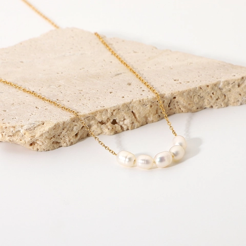 Zoetwaterparel Ketting Goud Verguld Roestvrij Staal Sleutelbeen Ketting Elegant Minimalistisch Sieraden Dames