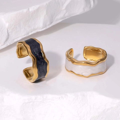 Golf Open Ring Roestvrij Staal Verguld Email Druppel Olie Onregelmatig Minimalistisch Verstelbaar Sieraden Dames
