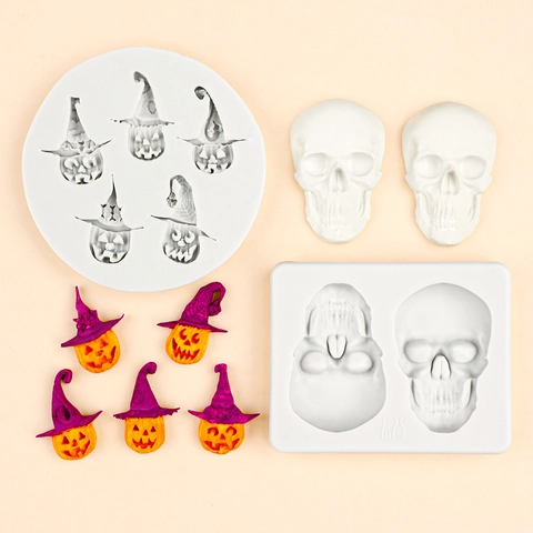 Halloween Silicone Cake Mold Pumpkin Skull Bat Ghost Shapes Fondant Chocolate Baking Tool DIY Dessert Decoration