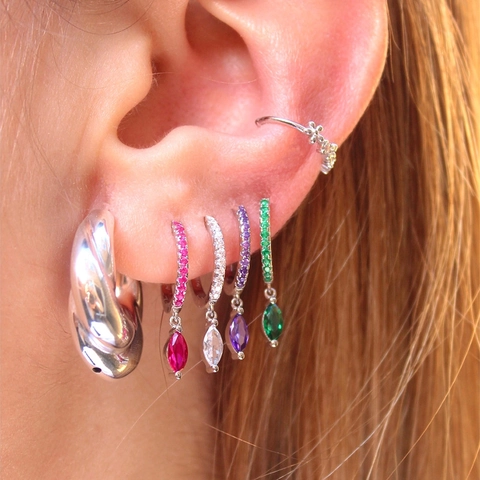 Boucles D'oreilles Huggie Hoop Zircon Marquise Cuivre Plaqué Or Micro Pavé Pendant Bijoux Élégants Pour Femmes