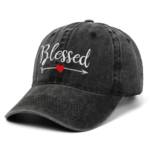 Gewassen Katoenen Honkbalpet Met Blessed Borduursel Vintage Distressed Hart Pijl Verstelbare Casual Outdoor Zonnehoed