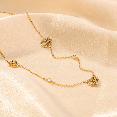 Herz Liebe Anhänger Halskette 18K Vergoldet Edelstahl Mit Strass Inlay Minimalistisch INS Stil Für Damen