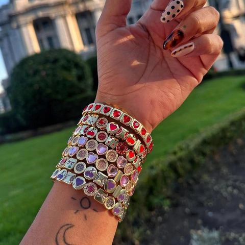 Bracelet de Luxe en Alliage de Zinc avec Strass Cœur Cerise Nœud pour Femmes Corde Élastique Plaquée Bijou Doux Cadeau