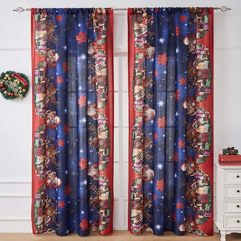 Kerstgordijnen Polyester Bedrukt Half Verduisterend Kerstdecoratie Kerstman Rendier Patroon Voor Woonkamer Slaapkamer