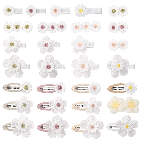 Handmade Embroidered Flower Hair Clips Daisy Camellia Sweet Fresh Hairpins For Kids Girls Hair Accessories