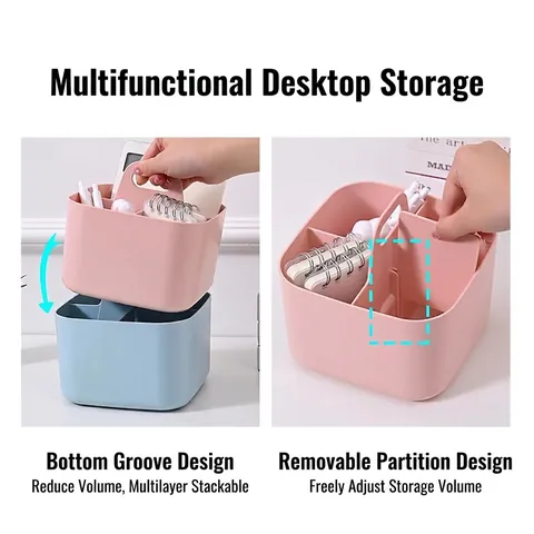 Minimalist Desktop Storage Box With Handle Divided Plastic Organizer Basket For Office Bathroom Kitchen Modern
