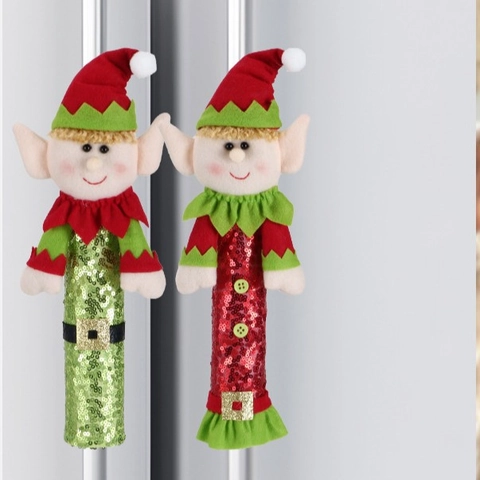 Weihnachts Elf Kühlschrank Griffabdeckungen Pailletten Plüsch Rot Grün Festliche Küchengeräte Dekoration