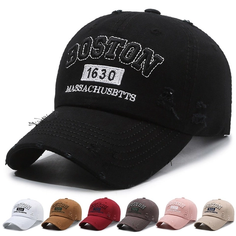 Vintage Baseball Cap Distressed Baumwolle Stickerei Boston 1630 Retro Streetwear Verstellbare Sonnenhut Herren Damen