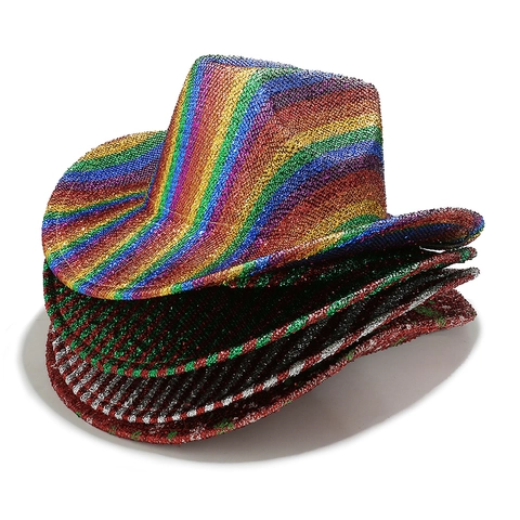 Chapeau De Cowboy À Paillettes Western Fedora Brillant Rayures Flocon De Neige Pour Fête De Noël Festival Carnaval Costume