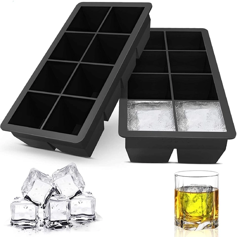 Black Silicone Ice Cube Tray Mold Large Square Ice Maker For Whiskey Cocktail Bar Kitchen Drinkware Tool