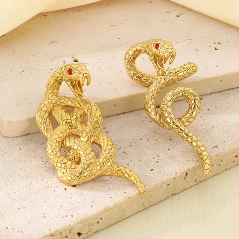 Stainless Steel Snake Pendant Necklace Gold Plated Red Gemstone Eyes Serpent Twisted Rope Chain Punk Hip Hop Jewelry