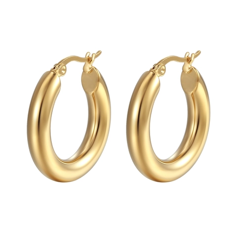 Orecchini A Cerchio Spessi Placcati Oro 18K Acciaio Inossidabile Geometrico Rotondo Con Perno In Argenting Sterling 925