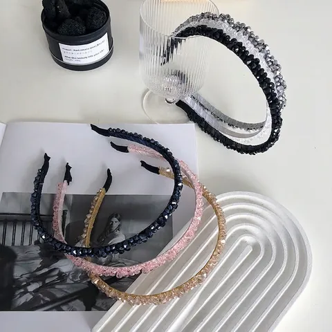Crystal Beaded Thin Headband Rhinestone Bowknot Fashion Hair Hoop Accessory For Women Girls