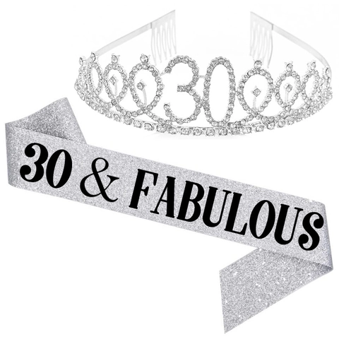 Geburtstag Jubiläum Legierung Strass Tiara Und Glitzer Stoff Schärpe Dirty Thirty Meilenstein Feier Zubehör Für Frauen