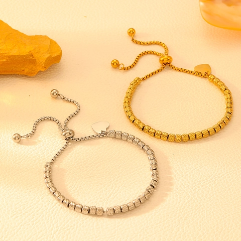 Heart Pendant Bead Bracelet Stainless Steel Adjustable Slide Clasp Spiral Texture Jewelry For Women Valentines Gift