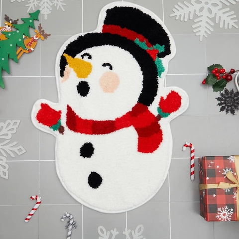 Weihnachten Cartoon Fußmatte Faux Kaschmir Saugfähige Rutschfeste Badezimmer Teppich Feiertag Deko Nikolaus Schneemann Geformt
