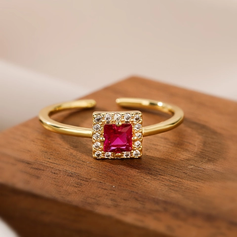 Anello Aperto Regolabile In Rame Placcato Oro Per Donna Con Zircone Quadrato Stella Geometrica Gioielli Minimalisti