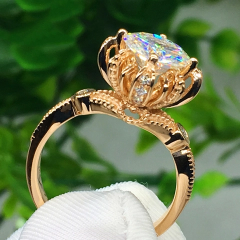 Vintage Copper Gold Plated Ring Round Cubic Zirconia Crown Setting Engagement Wedding Jewelry For Women