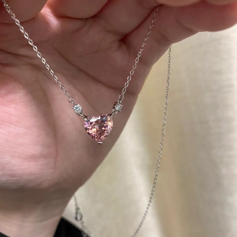 Elegante Collana con Ciondolo a Cuore in Zirconia Rosa per Donna Catena a Clavicola in Rame Intarsiato Gioielli alla Moda