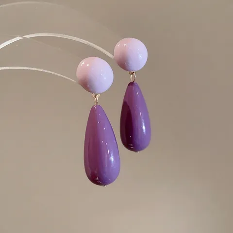 Retro Purple Gradient Acrylic Teardrop Drop Earrings With 925 Sterling Silver Earring Post Chic Elegant Jewelry For Women