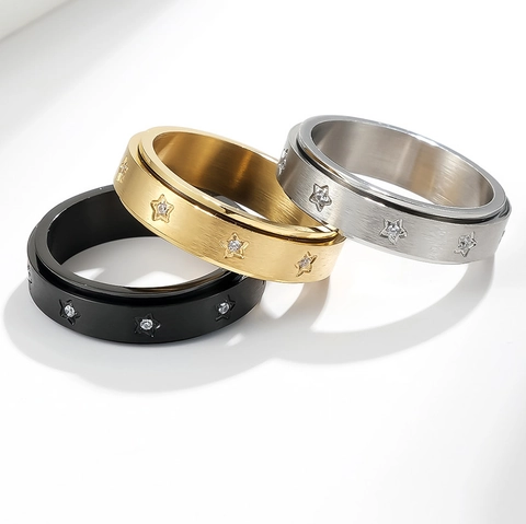 Anello Spinner In Acciaio Inossidabile Motivo A Stella Zirconia Anello Anti-Ansia Fidget Per Uomini Donne Finitura Spazzolata Gioielli
