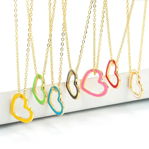 Fashion Copper Enamel Hollow Heart Pendant Necklace Colorful Zirconia Inlaid Gold Plated Jewelry For Women Valentine Gift