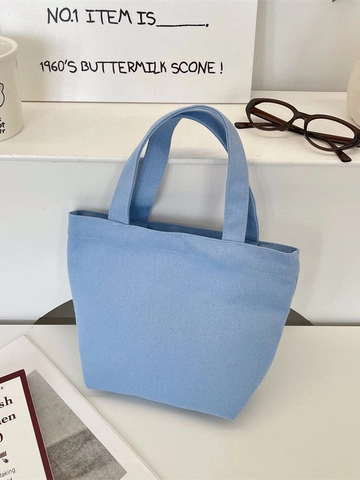 Canvas Handbag Solid Blue Mini Tote Portable Lunch Bag Makeup Organizer For Daily Use Women