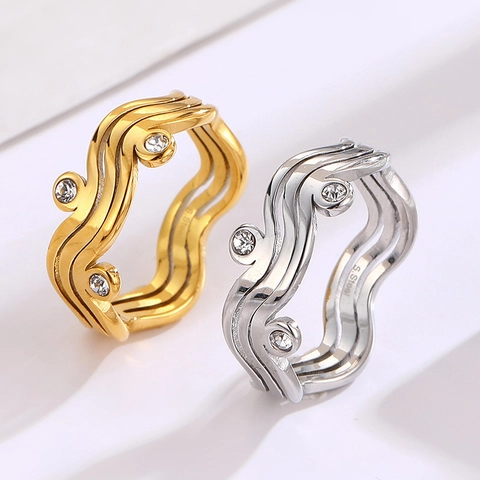Golfring Roestvrij Staal Cubic Zirconia Gestapelde Band Modern Minimalistisch Ins Stijl Mode Sieraden Voor Dames