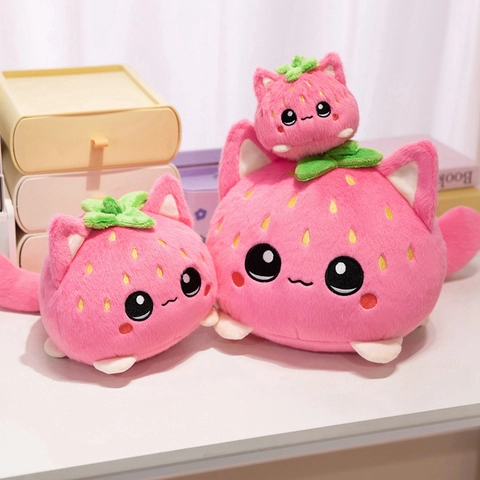 Peluche Gatto Fragola Kawaii Bambola Animale Morbida Rosa Gattino Frutta Borsa Ciondolo Portachiavi Per Ragazze Bambini Regalo