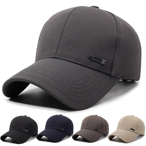 Gorra De Béisbol Para Hombre Color Sólido Sombrero Protección Solar Ajustable Con Placa De Metal Logotipo Y Hebilla Sarga