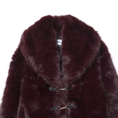 Chaqueta De Piel Sintética Para Mujer Solapa Grande Hebilla Metálica Abrigo Corto Felpa Otoño Invierno Cálido