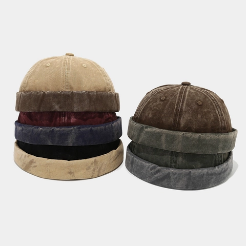 Retro Washed Cotton Docker Hat Brimless Cap Distressed Color Block Einstellbar Hip Hop Streetwear Für Männer Frauen