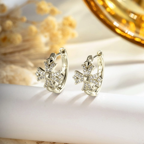 Vintage Cross Hoop Earrings Zirconia Inlaid Copper Piercing Ear Bone Jewelry For Men Women