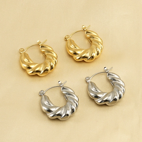 Pendientes De Aro Retorcidos Chapado En Oro De 18K Acero Inoxidable Geométrico Croissant En Forma De C Joyas Para Mujer