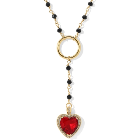 Collana Con Ciondolo A Cuore Zirconia Cubica Rossa Rame Catena Di Perline Nere Gioielli Eleganti Vintage Regalo Donna