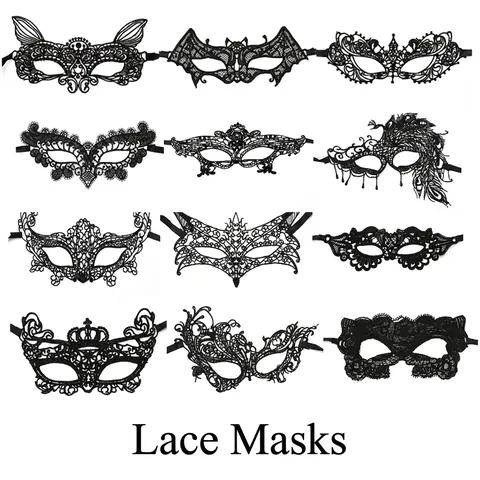 Masquerade Mask Black Lace Hollow Embroidery Eye Mask For Halloween Party Costume Mysterious Elegant For Women