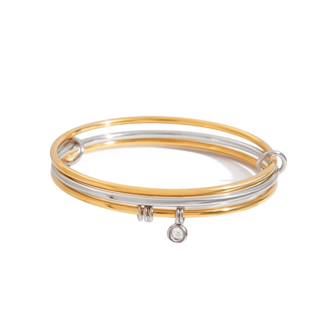 18K Gold Plated Stainless Steel Zirconia Bangle For Women Mixed Gold Silver Color Stackable Round Cuff Bangle Fashion Jewelry