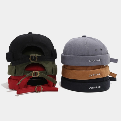 Unisex Cotton Docker Hat Brimless Cap With Russian Letter Embroidery Adjustable Metal Buckle Hip Hop Streetwear Miki Hat