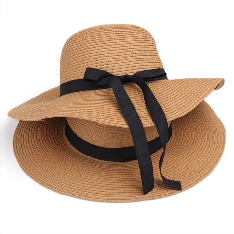 Damen Strohhut Mit Breiter Krempe Papiergeflecht Schleife Sommer Strand UV-Schutz Eleganter Fedora-Stil