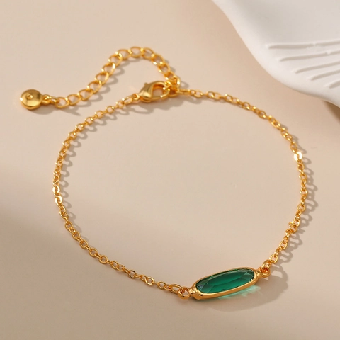 Pulsera de Cobre Bañada en Oro de 18K Minimalista para Mujer Pulsera de Cadena Fina con Piedras Preciosas de Estrás Ovaladas Elegantes