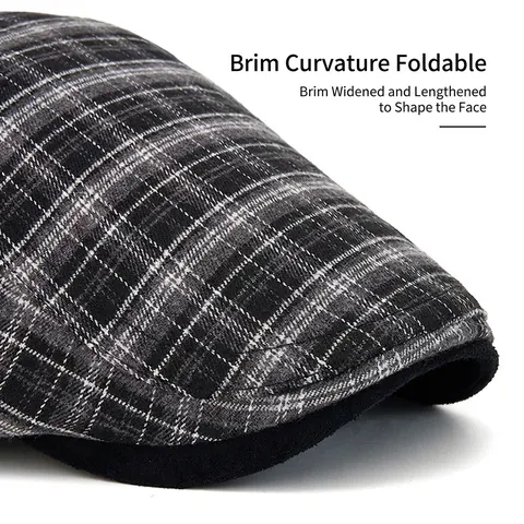 Heren Retro Britse Ruit Visgraat Platte Pet Verstelbare Metalen Gesp Newsboy Muts Herfst Winter Warm